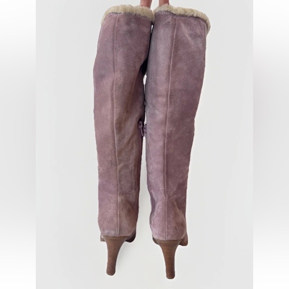 Vintage 90s Y2K Marc Jacobs Castoro Fur Lined Lace up Pink Blush Suede Heel Boot - Picture 4 of 13